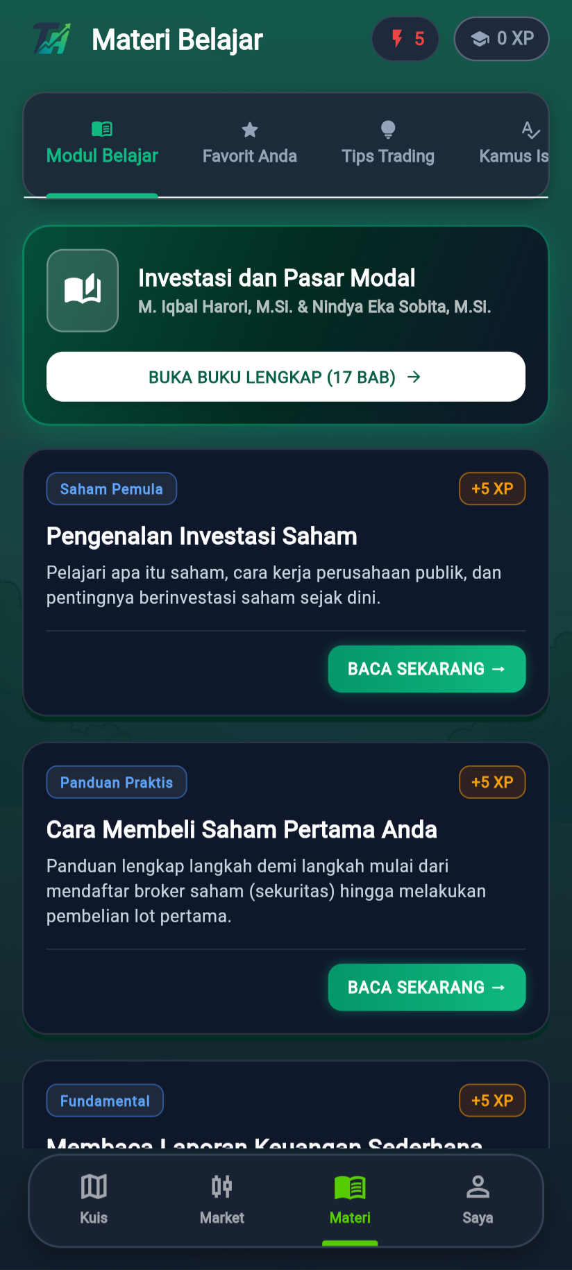 Tampilan Akademi Belajar Trade Heroes